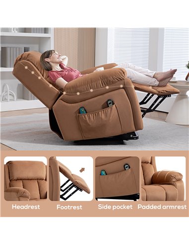 HOMCOM Power Lift Riser and Recliner Chair with Vibration Massage, Heat, Side Pocket, Brown 713-167V70BN