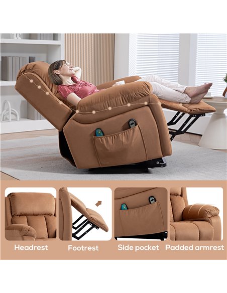 HOMCOM Power Lift Riser and Recliner Chair with Vibration Massage, Heat, Side Pocket, Brown 713-167V70BN - pic 91468 | FastDaddyshop