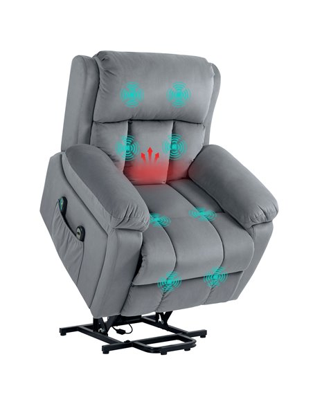 HOMCOM Power Lift Riser and Recliner Chair with Vibration Massage, Heat, Side Pocket, Grey 713-167V70GY - pic 91469 | FastDaddyshop