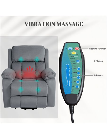 HOMCOM Power Lift Riser and Recliner Chair with Vibration Massage, Heat, Side Pocket, Grey 713-167V70GY - pic 91473 | FastDaddyshop