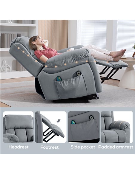 HOMCOM Power Lift Riser and Recliner Chair with Vibration Massage, Heat, Side Pocket, Grey 713-167V70GY - pic 91477 | FastDaddyshop