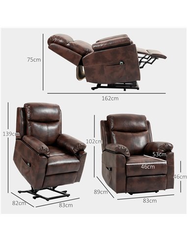 HOMCOM Riser and Recliner Chair for the Elderly, Lift Chair with Remote Control, Side Pockets, Pocket Spring, Dark Brown 713-094