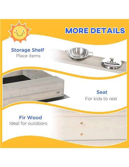 Outsunny Kids Wooden Sandbox w/ Canopy, Kitchen Toys, Seat, Storage, for 3-7 Years Old Outdoor Play - pic 9150 | FastDaddyshop