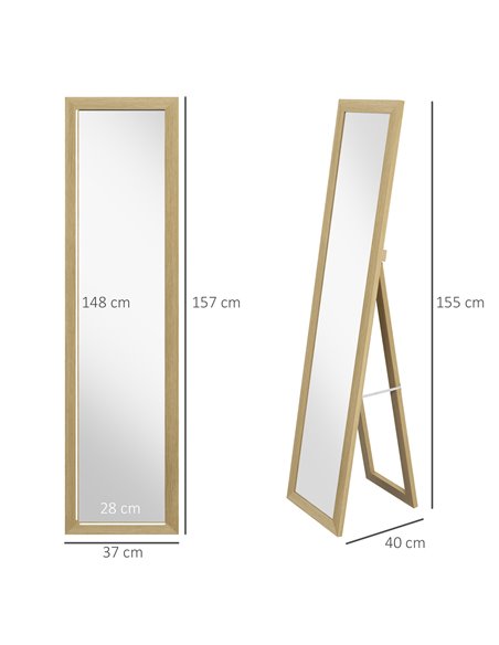 HOMCOM Full Length Wall Mirror w/ Anti-Slip Pads & Wood-Effect Frame for Bedroom, Hallway or Lounge, 155 x 40 cm, Natural 831-69 - pic 91516 | FastDaddyshop