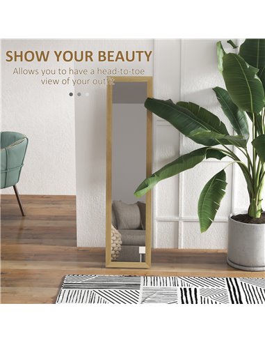 HOMCOM Full Length Wall Mirror w/ Anti-Slip Pads & Wood-Effect Frame for Bedroom, Hallway or Lounge, 155 x 40 cm, Natural 831-69