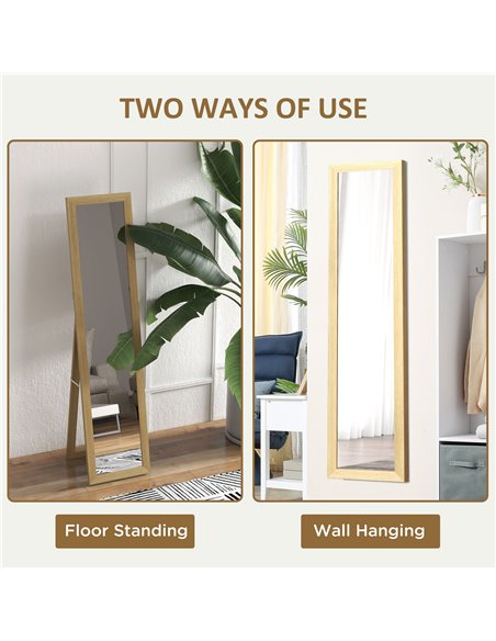 HOMCOM Full Length Wall Mirror w/ Anti-Slip Pads & Wood-Effect Frame for Bedroom, Hallway or Lounge, 155 x 40 cm, Natural 831-69 - pic 91518 | FastDaddyshop