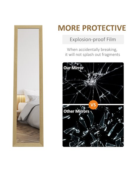 HOMCOM Full Length Wall Mirror w/ Anti-Slip Pads & Wood-Effect Frame for Bedroom, Hallway or Lounge, 155 x 40 cm, Natural 831-69 - pic 91520 | FastDaddyshop
