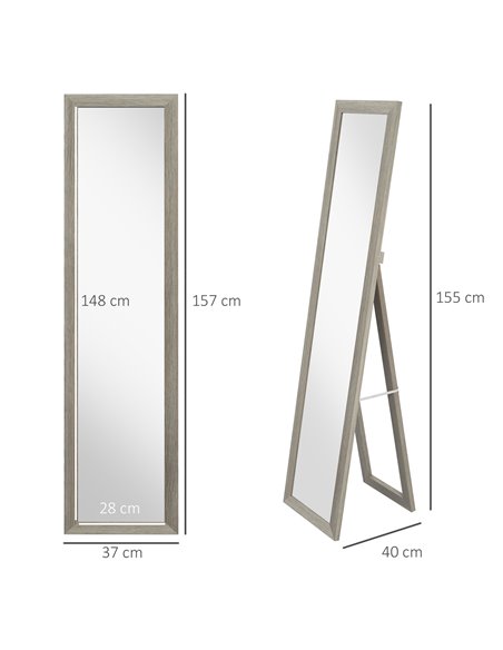 HOMCOM Free Standing Mirror w/ Anti-Slip Pads & Wood-Effect Frame for Bedroom, Hallway or Lounge, 155 x 40 cm, Grey 831-695V00GY - pic 91525 | FastDaddyshop