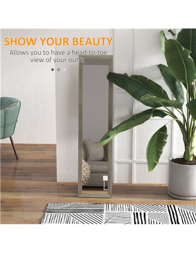 HOMCOM Free Standing Mirror w/ Anti-Slip Pads & Wood-Effect Frame for Bedroom, Hallway or Lounge, 155 x 40 cm, Grey 831-695V00GY