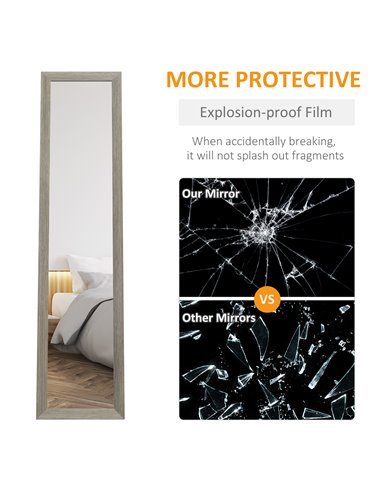 HOMCOM Free Standing Mirror w/ Anti-Slip Pads & Wood-Effect Frame for Bedroom, Hallway or Lounge, 155 x 40 cm, Grey 831-695V00GY