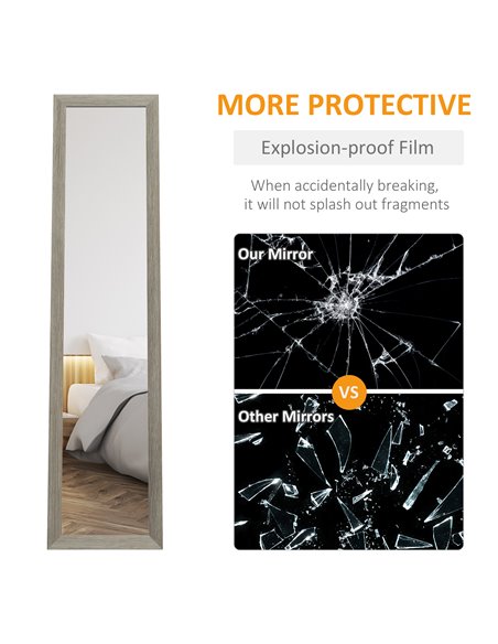 HOMCOM Free Standing Mirror w/ Anti-Slip Pads & Wood-Effect Frame for Bedroom, Hallway or Lounge, 155 x 40 cm, Grey 831-695V00GY - pic 91529 | FastDaddyshop