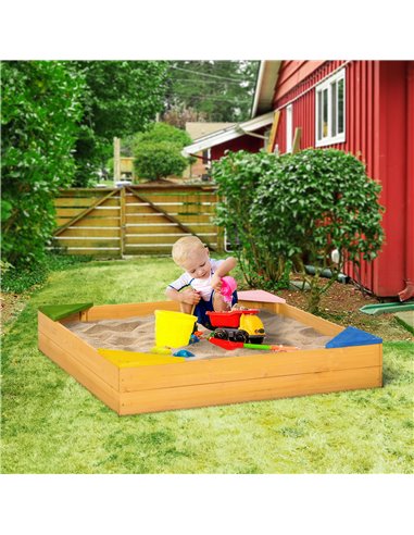 Outsunny Kids Wooden Sand Pit, Children Sandbox, with Four Seats, Non-Woven Fabric, for Gardens, Playgrounds