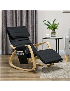 HOMCOM Rocking Lounge Chair Recliner Relaxation Lounging Relaxing Seat with Adjustable Footrest, Side Pocket and Pillow, Black 8 2