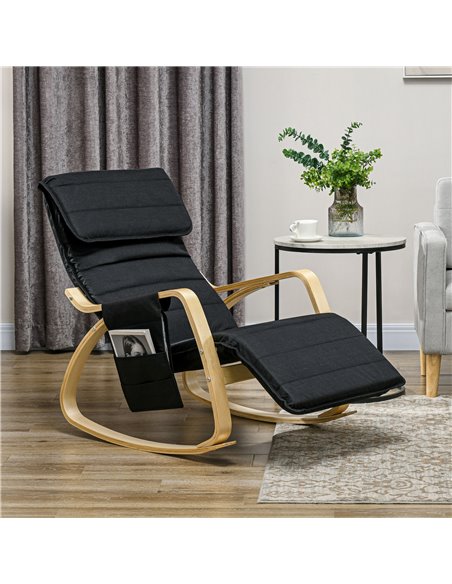HOMCOM Rocking Lounge Chair Recliner Relaxation Lounging Relaxing Seat with Adjustable Footrest, Side Pocket and Pillow, Black 8 - pic 91533 | FastDaddyshop
