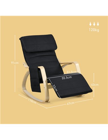 HOMCOM Rocking Lounge Chair Recliner Relaxation Lounging Relaxing Seat with Adjustable Footrest, Side Pocket and Pillow, Black 8