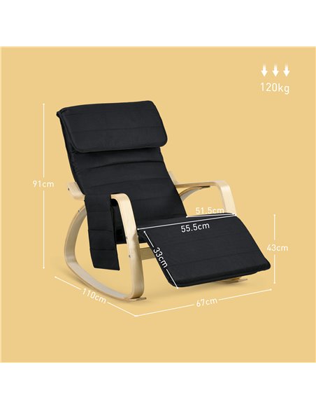 HOMCOM Rocking Lounge Chair Recliner Relaxation Lounging Relaxing Seat with Adjustable Footrest, Side Pocket and Pillow, Black 8 - pic 91534 | FastDaddyshop