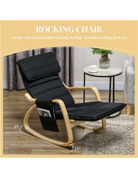 HOMCOM Rocking Lounge Chair Recliner Relaxation Lounging Relaxing Seat with Adjustable Footrest, Side Pocket and Pillow, Black 8 - pic 91535 | FastDaddyshop