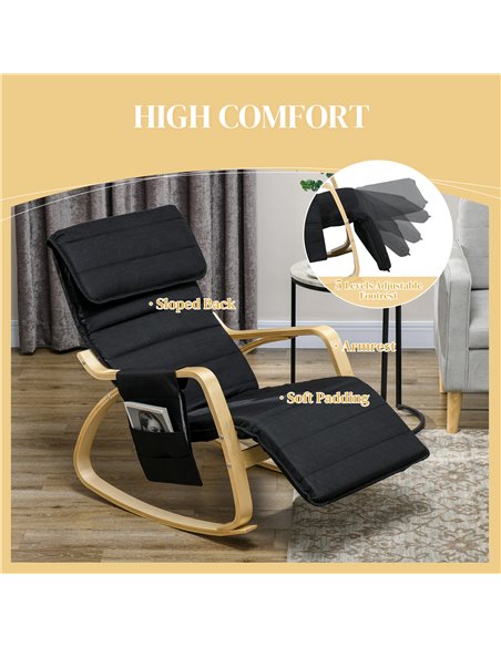 HOMCOM Rocking Lounge Chair Recliner Relaxation Lounging Relaxing Seat with Adjustable Footrest, Side Pocket and Pillow, Black 8 - pic 91536 | FastDaddyshop