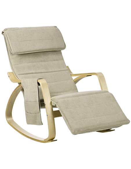 HOMCOM Rocking Lounge Chair Recliner Relaxation Lounging Relaxing Seat with Adjustable Footrest, Side Pocket and Pillow, Cream W - pic 91541 | FastDaddyshop