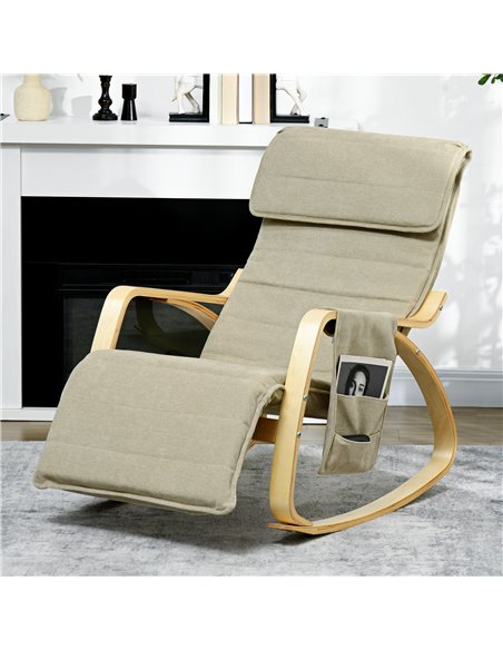 HOMCOM Rocking Lounge Chair Recliner Relaxation Lounging Relaxing Seat with Adjustable Footrest, Side Pocket and Pillow, Cream W - pic 91542 | FastDaddyshop