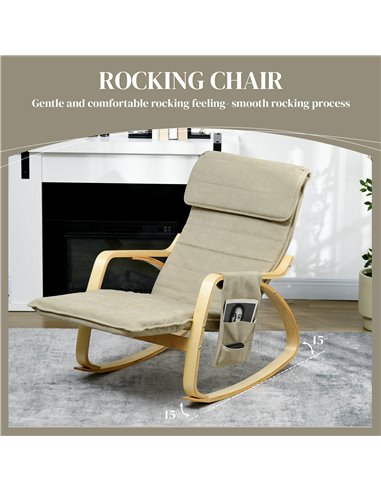 HOMCOM Rocking Lounge Chair Recliner Relaxation Lounging Relaxing Seat with Adjustable Footrest, Side Pocket and Pillow, Cream W