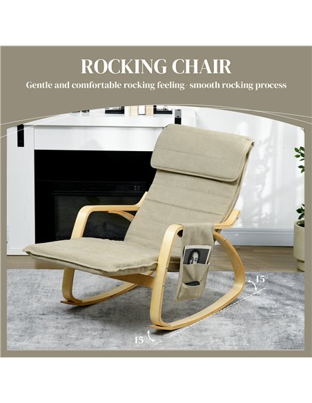 HOMCOM Rocking Lounge Chair Recliner Relaxation Lounging Relaxing Seat with Adjustable Footrest, Side Pocket and Pillow, Cream W - pic 91544 | FastDaddyshop