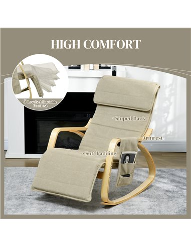 HOMCOM Rocking Lounge Chair Recliner Relaxation Lounging Relaxing Seat with Adjustable Footrest, Side Pocket and Pillow, Cream W