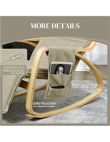 HOMCOM Rocking Lounge Chair Recliner Relaxation Lounging Relaxing Seat with Adjustable Footrest, Side Pocket and Pillow, Cream W