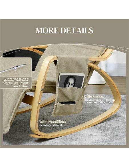 HOMCOM Rocking Lounge Chair Recliner Relaxation Lounging Relaxing Seat with Adjustable Footrest, Side Pocket and Pillow, Cream W - pic 91546 | FastDaddyshop