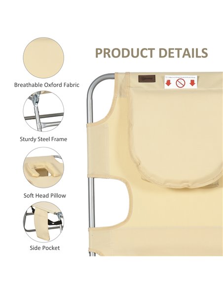 Outsunny Beach Chaise Lounge with Reading Hole, Foldable, Arm Slots, 5-Position Backrest, Side Pocket, Pillow, Beige 84B-867V70B - pic 91555 | FastDaddyshop