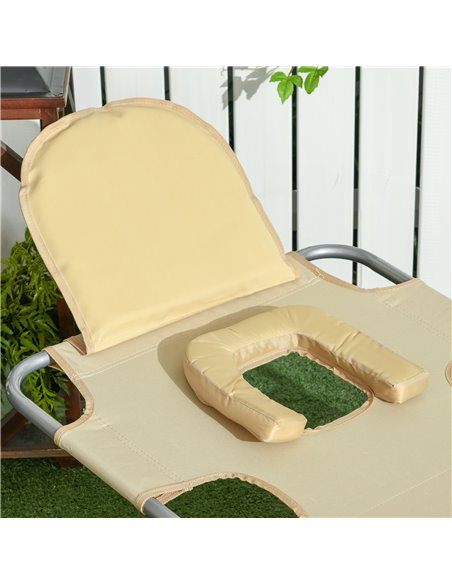 Outsunny Beach Chaise Lounge with Reading Hole, Foldable, Arm Slots, 5-Position Backrest, Side Pocket, Pillow, Beige 84B-867V70B - pic 91557 | FastDaddyshop