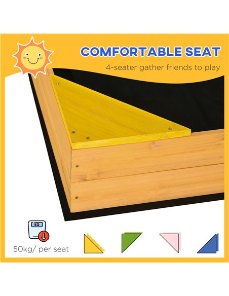 Outsunny Kids Wooden Sand Pit, Children Sandbox, with Four Seats, Non-Woven Fabric, for Gardens, Playgrounds - pic 9156 | FastDaddyshop