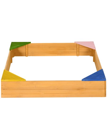 Outsunny Kids Wooden Sand Pit, Children Sandbox, with Four Seats, Non-Woven Fabric, for Gardens, Playgrounds - pic 9157 | FastDaddyshop