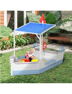 Outsunny Wooden Kids Sandbox with UV Protection Canopy, Blue 2