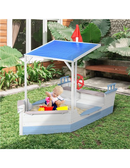 Outsunny Wooden Kids Sandpit, Children Sandbox w/ UV Protection Canopy, for Ages 3-8 Years - Blue - pic 9161 | FastDaddyshop