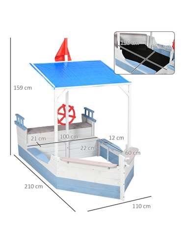Outsunny Wooden Kids Sandpit, Children Sandbox w/ UV Protection Canopy, for Ages 3-8 Years - Blue