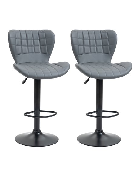 HOMCOM Bar Stools Set of 2 Adjustable Height Swivel Bar Chairs in PU Leather with Backrest & Footrest, Grey 835-544V70 - pic 91622 | FastDaddyshop