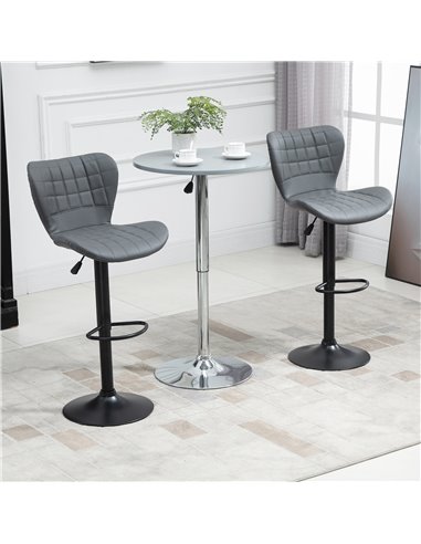 HOMCOM Bar Stools Set of 2 Adjustable Height Swivel Bar Chairs in PU Leather with Backrest & Footrest, Grey 835-544V70