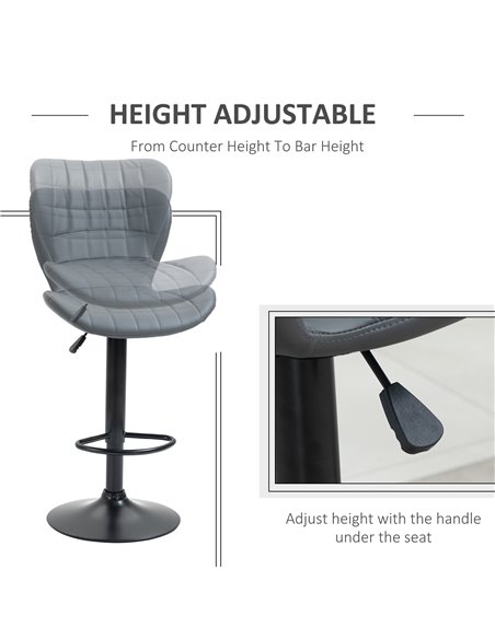 HOMCOM Bar Stools Set of 2 Adjustable Height Swivel Bar Chairs in PU Leather with Backrest & Footrest, Grey 835-544V70 - pic 91625 | FastDaddyshop