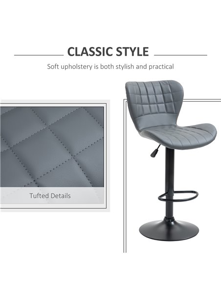HOMCOM Bar Stools Set of 2 Adjustable Height Swivel Bar Chairs in PU Leather with Backrest & Footrest, Grey 835-544V70 - pic 91627 | FastDaddyshop
