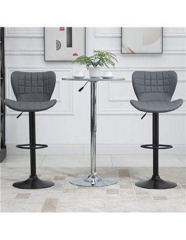 HOMCOM Bar Stools Set of 2 Adjustable Height Swivel Bar Chairs in PU Leather with Backrest & Footrest, Grey 835-544V70