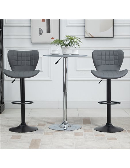HOMCOM Bar Stools Set of 2 Adjustable Height Swivel Bar Chairs in PU Leather with Backrest & Footrest, Grey 835-544V70 - pic 91628 | FastDaddyshop