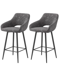 HOMCOM Set of 2 Bar Chair, Velvet-Feel Bar Stools with High Backs and Armrests, Counter Bar Stool, for Living Room Dining Room, 