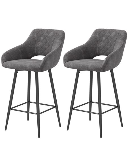 HOMCOM Set of 2 Bar Chair, Velvet-Feel Bar Stools with High Backs and Armrests, Counter Bar Stool, for Living Room Dining Room,  - pic 91640 | FastDaddyshop