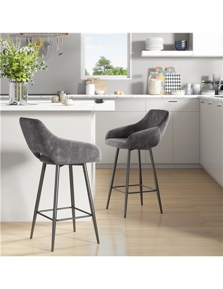 HOMCOM Set of 2 Bar Chair, Velvet-Feel Bar Stools with High Backs and Armrests, Counter Bar Stool, for Living Room Dining Room,  - pic 91641 | FastDaddyshop