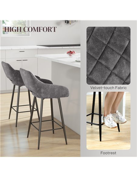 HOMCOM Set of 2 Bar Chair, Velvet-Feel Bar Stools with High Backs and Armrests, Counter Bar Stool, for Living Room Dining Room,  - pic 91644 | FastDaddyshop