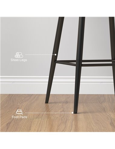 HOMCOM Set of 2 Bar Chair, Velvet-Feel Bar Stools with High Backs and Armrests, Counter Bar Stool, for Living Room Dining Room, 