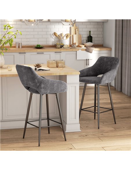 HOMCOM Set of 2 Bar Chair, Velvet-Feel Bar Stools with High Backs and Armrests, Counter Bar Stool, for Living Room Dining Room,  - pic 91647 | FastDaddyshop