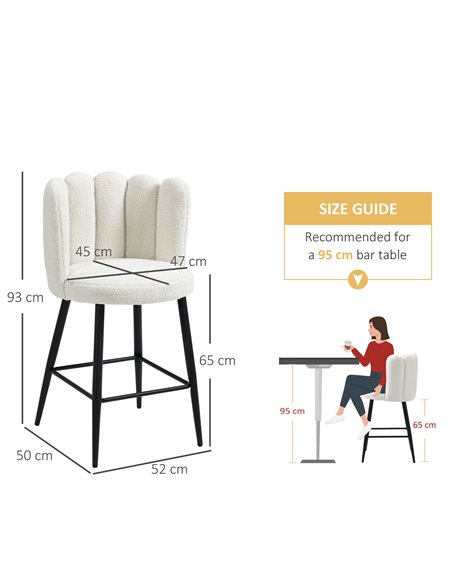 HOMCOM Bar Stools Set of 2, Faux Cashmere Upholstered Breakfast Bar Chairs, Modern Counter Bar Stool w/ Backs, Footrest & Steel  - pic 91651 | FastDaddyshop