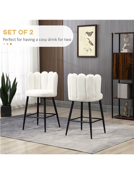 HOMCOM Bar Stools Set of 2, Faux Cashmere Upholstered Breakfast Bar Chairs, Modern Counter Bar Stool w/ Backs, Footrest & Steel  - pic 91652 | FastDaddyshop